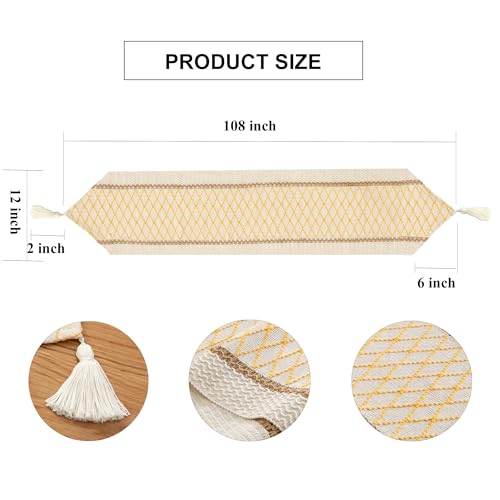 Table Runner, Boho Style with Tassels, Cotton & Linen, Farmhouse Home Decor for Living Room Dresser Scarfs