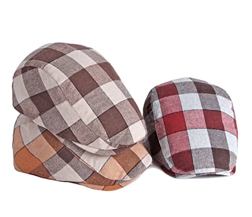 Men Adjustable Colorful Striped Plaid Ivy Newsboy Cabbie Gatsby Cotton Caps