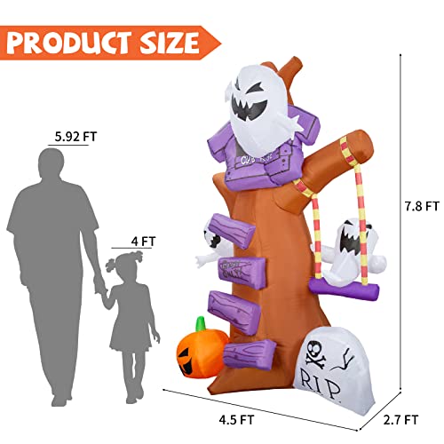 8 FT Halloween Inflatables Ghost Tree w/ Ghost Pumpkin & Tombstone