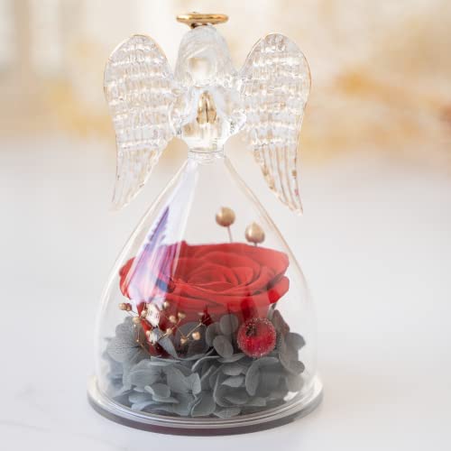 Preserved Real Rose Glass Angel Figurine Gifts for Mothers Day