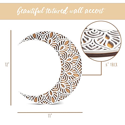 Mandala Moon Wood Decoration White 12"