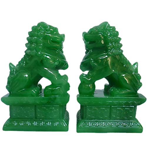 Feng Shui Prosperity Statues 2 PCS Fu Foo Dogs Pair of Green Guardian Lion