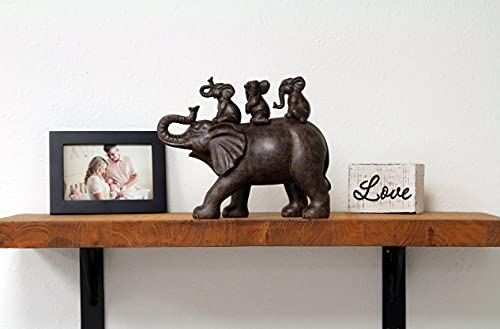 8" H 3 Baby Elephants Riding an Elephant Resin Statue Figurine Home Decoration