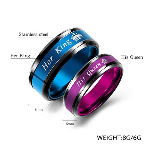 Set of 2 Matching King and Queen Stainless Steel Couple Promise Rings