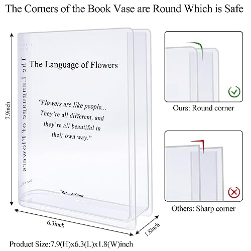 Book Vase for Flowers Home Décor,Artistic and Cultural Flavor Decorative Acrylic Clear Vase