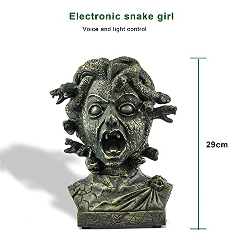 Electronic Animated Medusa Bust, Indoor/Outdoor Halloween Decoration, Creepy Tabletop