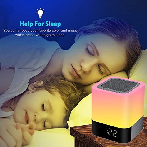 Bluetooth Speaker Night Lights, w/ Alarm Clock & MP3 Player, Touch Control