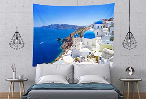 Greece Cityscape Tapestry White Architecture of Oia Village on Santorini Island Wall Decoration