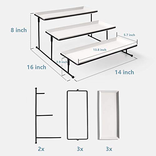 3 Tiered Serving Stand - Sturdier Food Server Display Rack w/ Rectangular Porcelain Platters