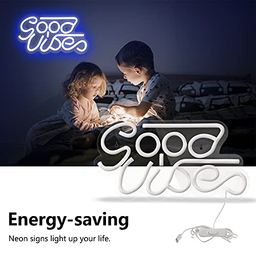 Good Vibes Neon Sign for Wall Decor, Reusable, Powered by USB (White, Pink, Blue)