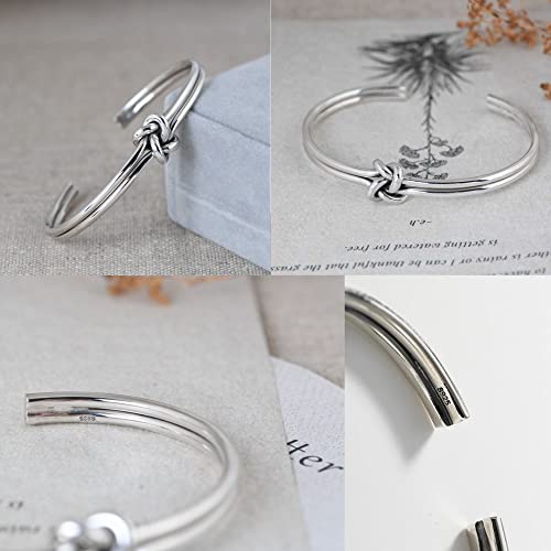 Women's Silver Bracelets Handmade Bracelets 925 Silver Bracelets Men's Bracelets, Simple Knotted Silver Wire Design, Bracelet Opening Size Adjustable, Bracelets Best Gift for Girlfriend Boyfriend