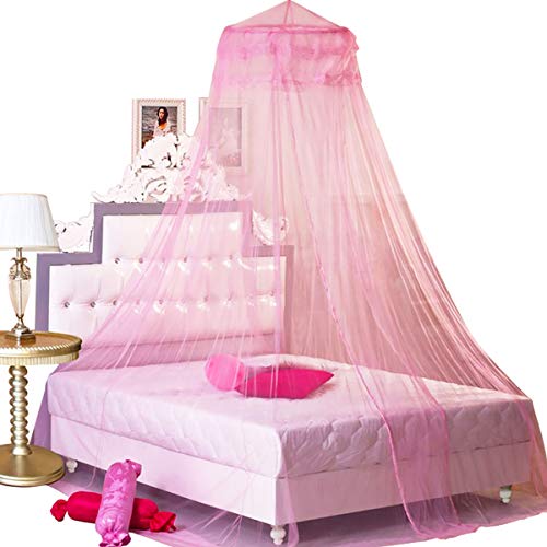 Princess Bed Canopy Netting Mosquito Net Round Lace Dome for Twin Full & Queen Size Beds w/ Jumbo Swag Hook