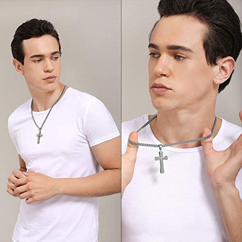 Cross Pendant Necklace Stainless Steel Double Cross Necklace with 24 inches Cuban Link Chain