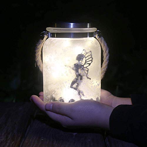 Solar Lantern Fairy Lights White Frosted Glass Hanging Jar 20 Warm White Mini LED String Lights (Fairy)