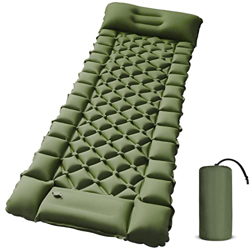 Camping Sleeping Pad - Ultralight Foot Press Inflatable  w/ Built-in Pump