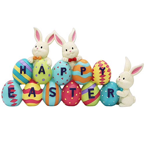 Happy Easter Tabletop Decoration Easter Figurine Bunny and Egg Centerpiece Decoration