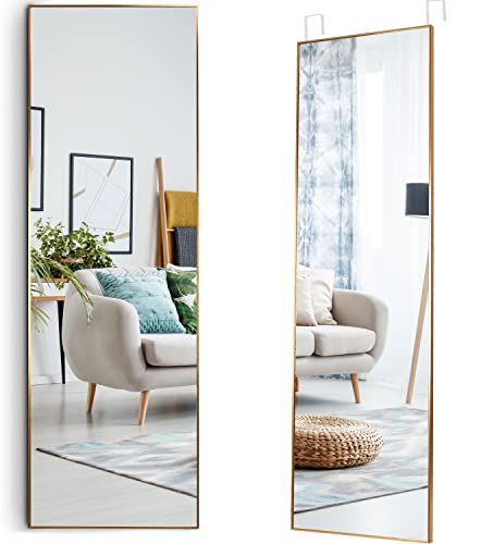 Over The Door Mirror Full Length Aluminum Frame Gold Mirror. 13.7 x 48 Inches