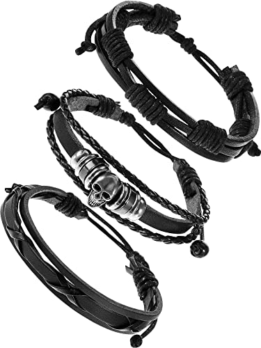 3 Pieces Leather Studded Punk Bracelet for Men/Women