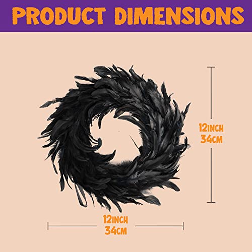 Natural Feathers Wreath 13.75" in Black for Halloween Decoration