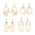 4 Pair Gold Face Earrings Abstract Design