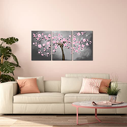 3 Piece Pink & Grey Flower Wall Art Canvas Wall Decoration