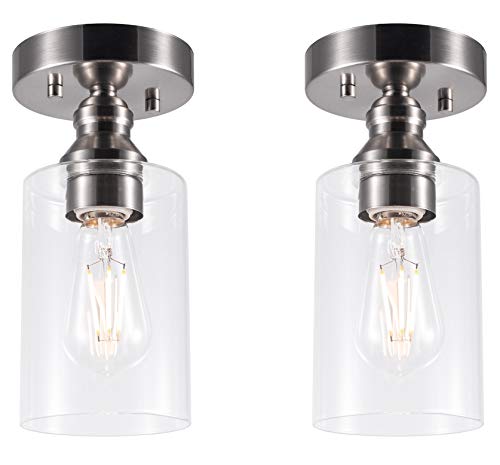 2 Pack Semi Flush Mount Ceiling Light Fixture, E26 Medium Base, Metal w/ Clear Glass