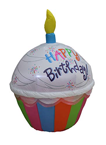 4 Foot Tall Cute Lighted Happy Birthday Inflatable Cupcake w/ Candle