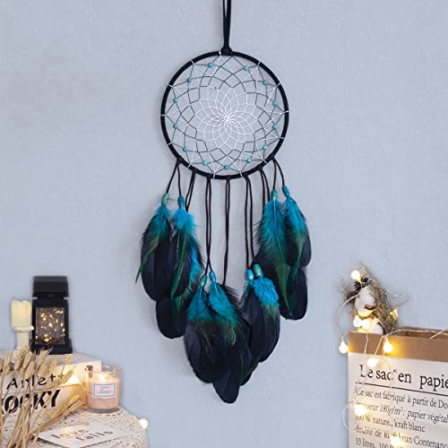 Blue Dream Catchers Handmade, Boho Traditional Circular Net for Wall Hanging Decor,