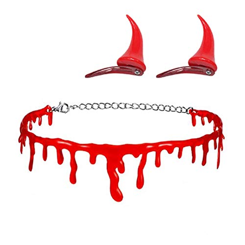 Choker Necklace & Horn Hair Clip Halloween Party Costume