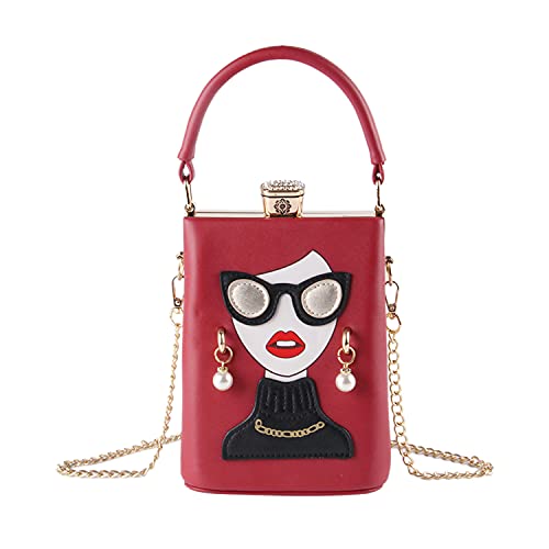 Novelty Lady Face Shoulder Bags Funky PU Leather Top Handle Satchel Handbags Clutch Purse for Women