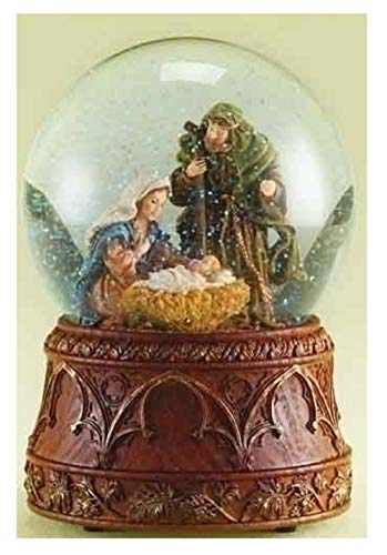 Christmas Nativity 120MM Musical Snow Globe w/ Carved Wood Base