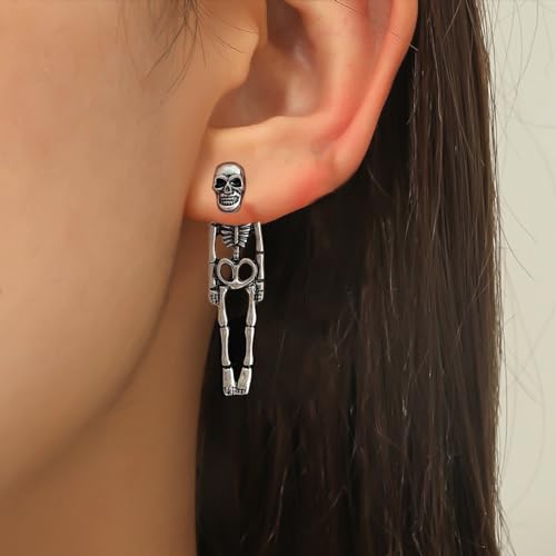 Gothic Skeleton Unique Earrings Punk Human Skull Funny Earrings Ghost Groom Bride Halloween Earrings