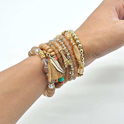 6 Sets Stackable Stretch Bracelets Multi-color Bohemian Bracelet Sets for Women