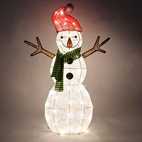 3.5ft 3D Cotton Snowman w/ Christmas Hat 80 LED Warm White