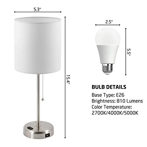 Bedside Table Lamps for Bedroom Set of 2 w/ USB Charging Port & AC Outlet  2 Blubs Included