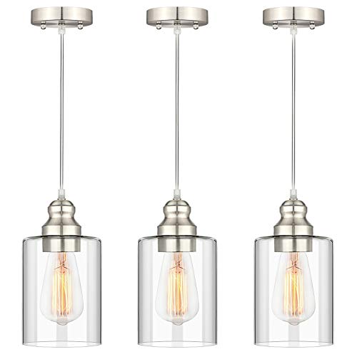 Adjustable Hanging Light Fixtures, Clear Glass Shade Ceiling Lamp 3-Pack