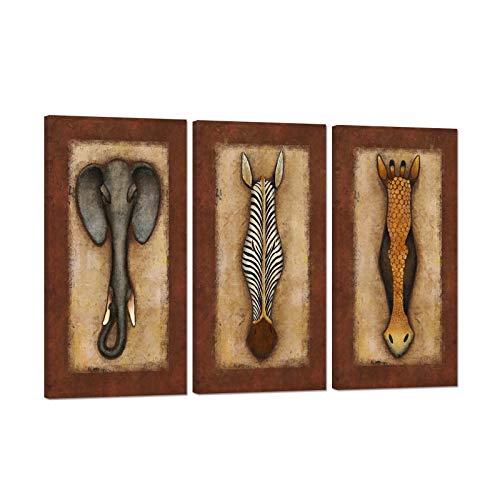 3 Pcs Abstract African Animals Wall Art Vintage Africa Style Painting on Canvas Framed Ready to Hang 12x24inchx3pcs