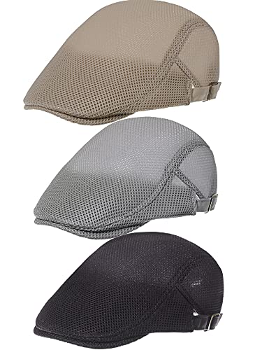 3 Pieces Mesh Newsboy Beret Cap- Breathable & Adjustable