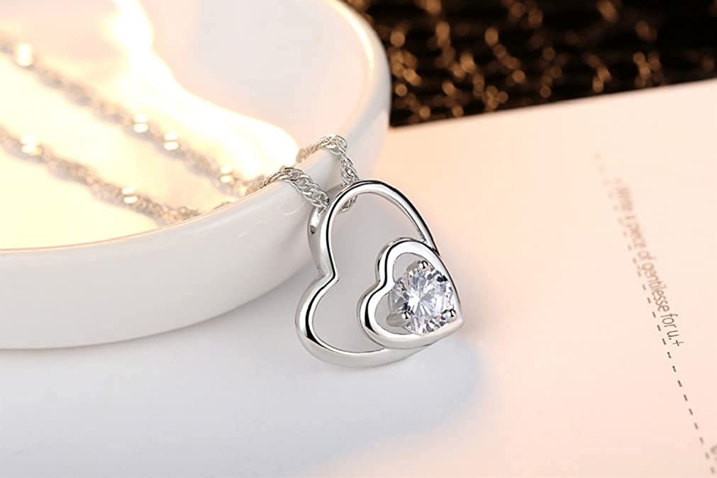 Shiny Fashion Crystal Rhinestone Love Heart Shape Pendent Necklace Stud Earrings