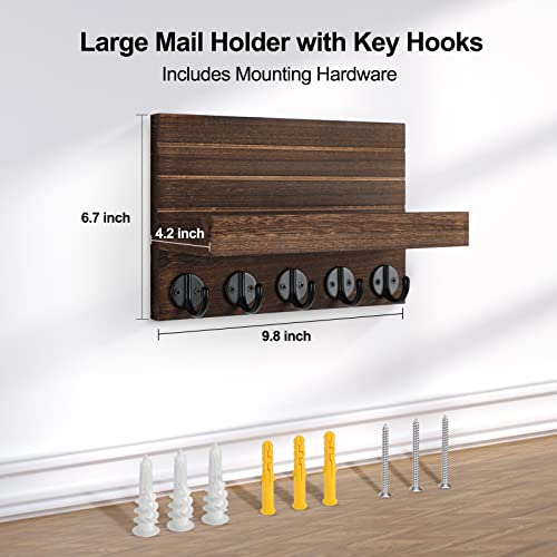 Key Holder for Wall, Decorative Key and Mail Holder with Shelf Has Large Key Hooks for Bags, Coats, Umbrella