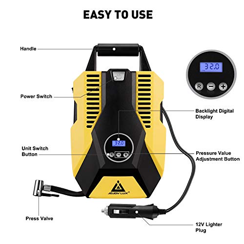 Digital Auto Tire Inflator, 12V DC Portable Air Compressor Pump for Car Tires