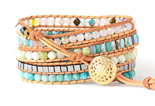 Handmade Boho Natural Stone Wrap Bracelets Turquoises Crystal Beads Bracelet Jewelry