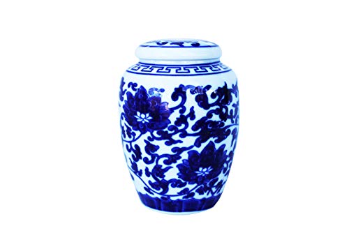 Decorative Blue & White Lotus Pattern Porcelain Storage Container or Home Decoration