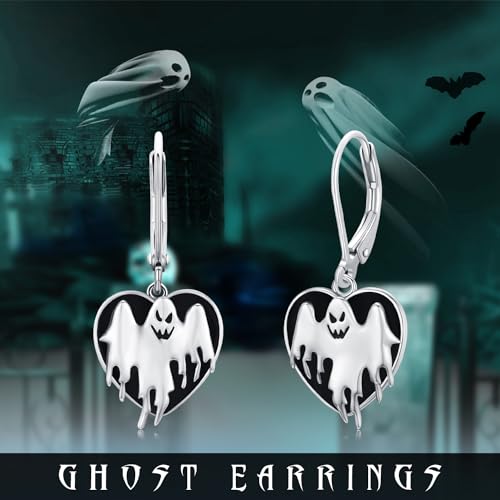 Skull Earrings Silver Skeleton Dangle Drop Lever back Earrings Gothic Punk Jewelry Halloween Gifts