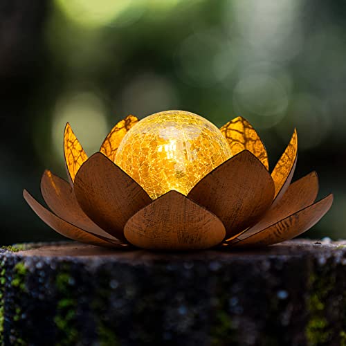 Lotus Solar Light  Garden Decor ,Waterproof LED Crackle Globe Glass Flower Light