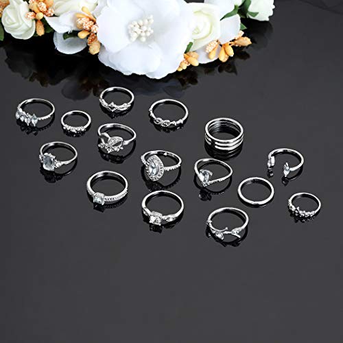 Vintage Ring Set Carved Knuckle Crystal Rings Set Gold Stackable Midi Rings Finger Jewelry for Women