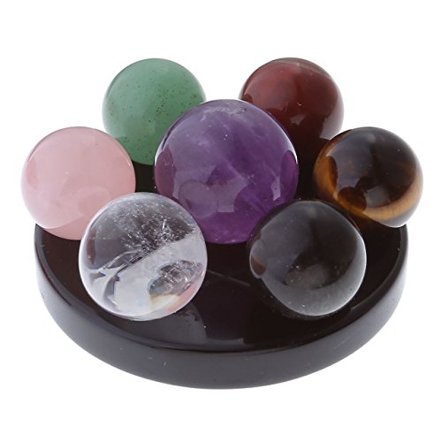 Seven Star Group Natural Amethyst Chakra Crystal Sphere Ball w/ Black Obsidian Stand & Box