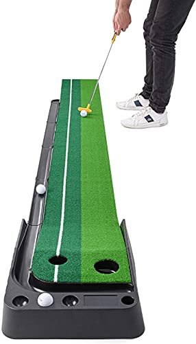 Indoor Golf Putting Green – Portable Mat w/ Auto Ball Return Function- 3 Bonus Balls