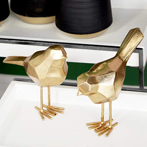 Large Modern Style Metallic Gold Bird Figurines Table Decoration | Set of 2