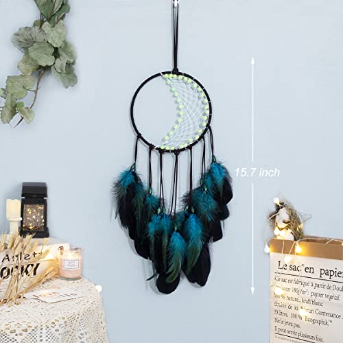 Blue Dream Catchers Handmade, Boho Traditional Circular Net for Wall Hanging Decor,